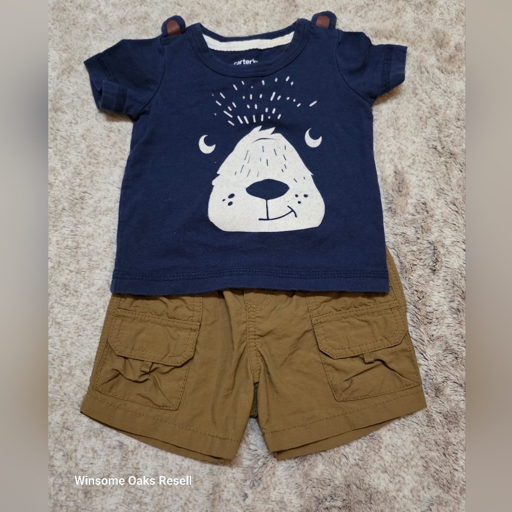 Navy Bear Graphic Tee and Khaki Shorts Set